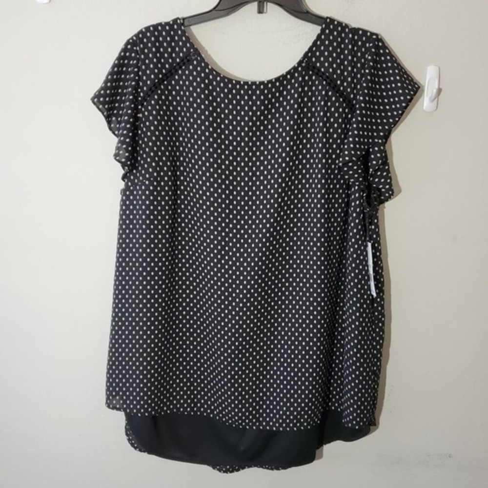 Polka dot flutter sleeve peasant boho blouse plus size‎ 2X